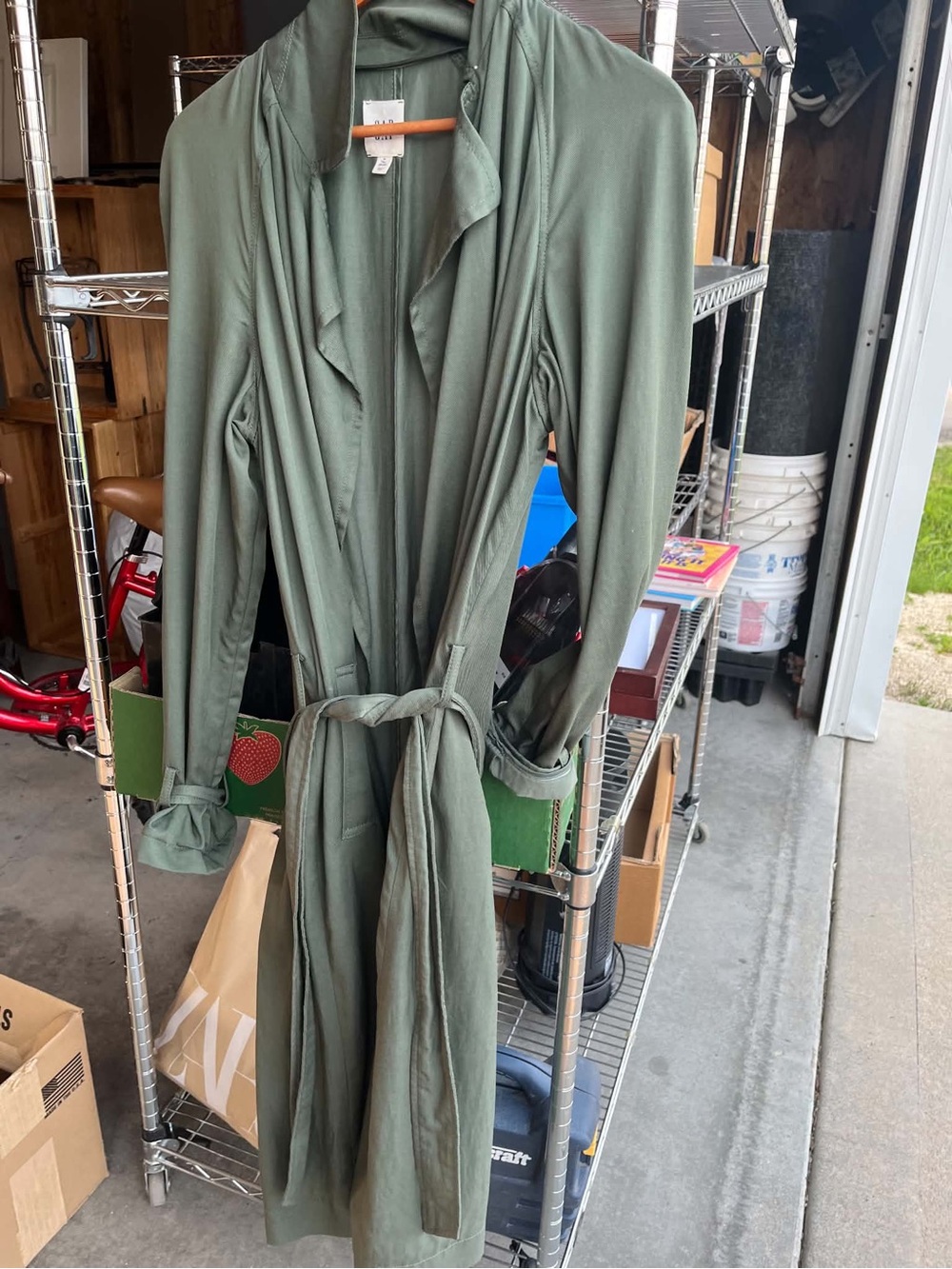 GAP Olive Green Long Sleeve Tie-Waist trench
